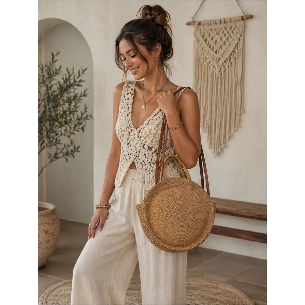 Bohemian Tan Woven Tote Bag
